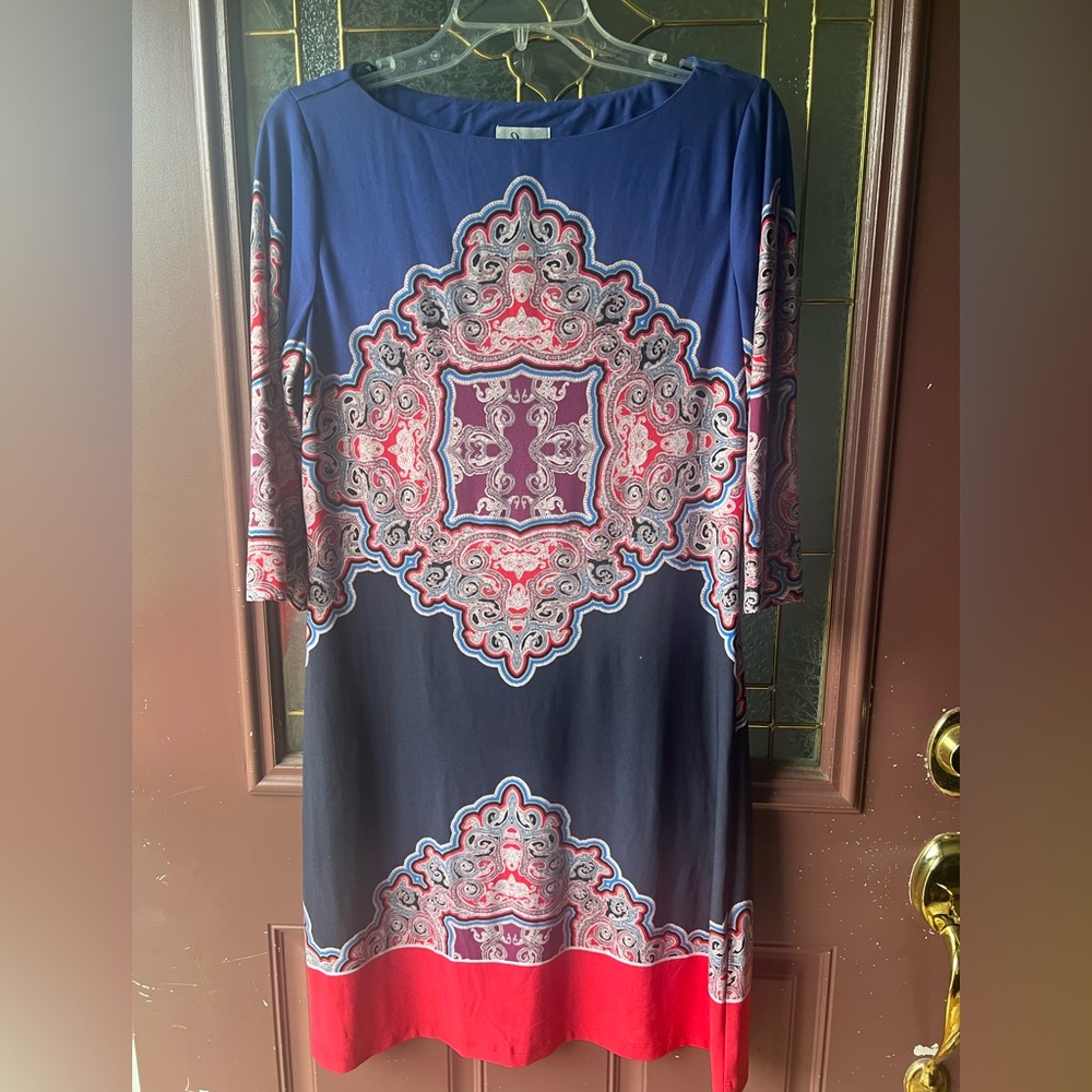 Donna Morgan Blue and Pink Sheath Dress Half Sleeve
